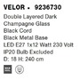 Válec - NV 9236730 Závěsné svítidlo VELOR dvouvrstvé šampaň sklo černý kabel černá kovová základna E27 1x12W 230V IP20 bez žárovky - NOVA LUCE - foto 9