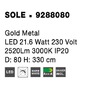 Koule - NV 9288080 AKCE - Závěsné svítidlo SOLE zlatý kov LED 21.6W 230V 3000K IP20 - NOVA LUCE - foto 9