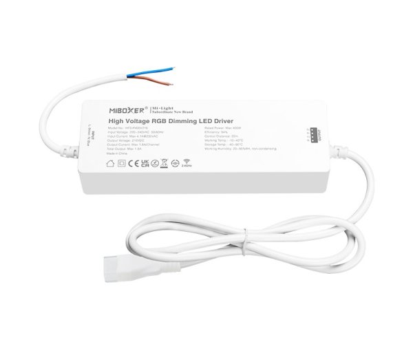 230VAC jednotky - Vysokonapěťový RGB přijímač, stmívatelný, Max. 400W, RF 2.4GHz, 210VDC, 230VAC, HF3-P400V210, Mi-Light - foto 1