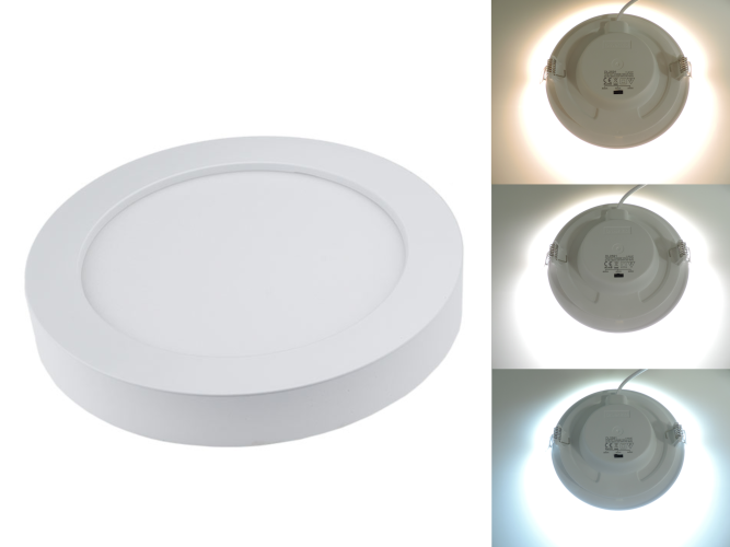 Speciální panely RGB, CCT, řízené - Kulatý přisazený 24W CCT LED panel, nastavení barvy 3000-6500K, 2150Lm, 3 roky záruka - foto 1