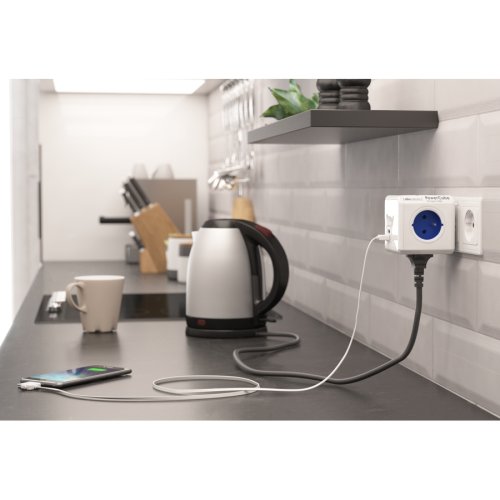 Nábytkové zásuvky, vypinače - PowerCube Original USB síťový rozbočovač, 4x230V, 2xUSB nabíječka, IP20, PC-O2U-BI-4FR/NI-01 - foto 1