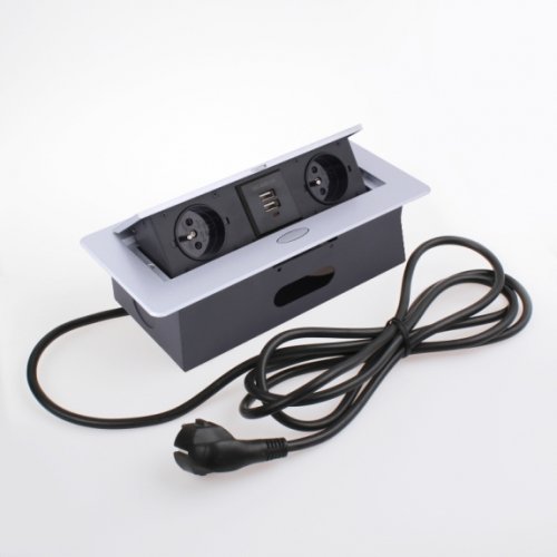 Nábytkové zásuvky, vypinače - Vestavná, výklopná zásuvka KOMBI-BOX 2x230V, 2x USB hliník, KOMB-ALU-2FR-USB-3,0-M02 - foto 1