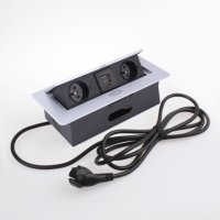 Nábytkové zásuvky, vypinače - Vestavná, výklopná zásuvka KOMBI-BOX 2x230V, 2x USB hliník, KOMB-ALU-2FR-USB-3,0-M02