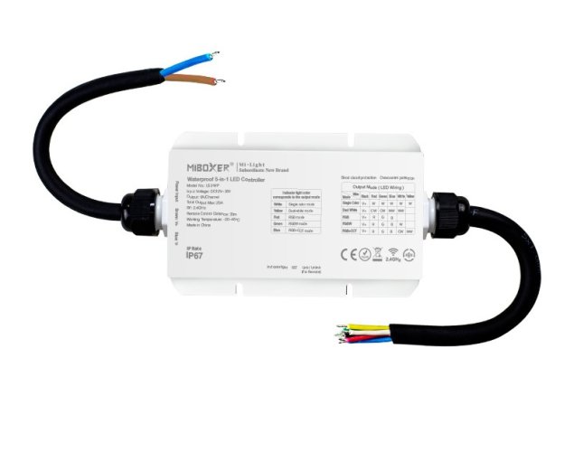 Voděodolné jednotky - Voděodolný IP65 Multifunkční RF přijímač 5V1, W+RGB+CCT, 12-36V, 20A, LS2-WP, Mi-Light - foto 1
