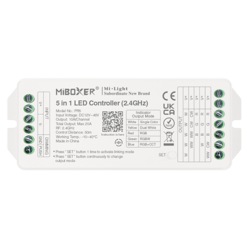 Power jednotky - LED přijímač 5 v 1 pro jednobarevné, CCT, RGB, RGBW a RGB + CCT LED pásky, IP20, DC12-48 V, 2.4GH, PR5, Mi-Light - foto 1