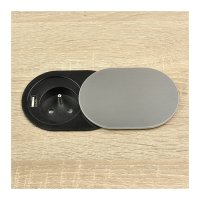 Nábytkové zásuvky, vypinače - Vestavná, nábytková zásuvka SLIDE BOX s USB, 1x230V, 1XUSB, IP20, Ø60, hliník, SLIDEBOX-1G1U-FR-01