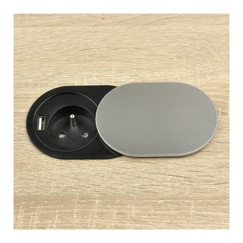 Nábytkové zásuvky, vypinače - Vestavná, nábytková zásuvka SLIDE BOX s USB, 1x230V, 1XUSB, IP20, Ø60, hliník, SLIDEBOX-1G1U-FR-01 - foto 1