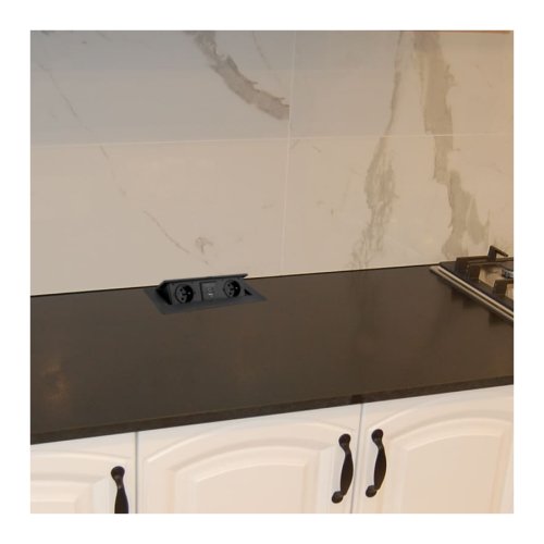 Nábytkové zásuvky, vypinače - Vestavná nábytková zásuvka KOMBI BOX USB A+C, 2x250V, IP20, černá, 3m,  KOMB-CZ-2FR-UAC-3,0-01 - foto 1