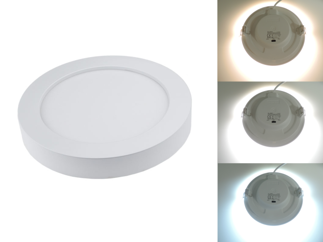 Speciální panely RGB, CCT, řízené - Kulatý přisazený 18W CCT LED panel, nastavení barvy 3000-6500K, 1450Lm, 3 roky záruka - foto 1