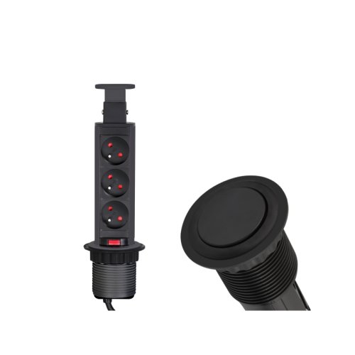 Nábytkové zásuvky, vypinače - Vestavná, výsuvná zásuvka LIFT-BOX 3x230V černá, LIFTBOX-CZ-3FR-02 - foto 1