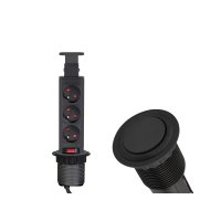 Nábytkové zásuvky, vypinače - Vestavná, výsuvná zásuvka LIFT-BOX 3x230V černá, LIFTBOX-CZ-3FR-02