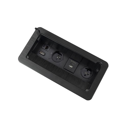 Nábytkové zásuvky, vypinače - Vestavná nábytková zásuvka INBOX černá, 2x230V, 2xUSB typ A a C, 1x RJ45, 1x HDMI, 3m, INBOX-CZ-FR-3,0-02 - foto 1