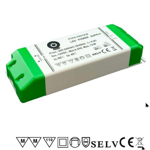 LED materiál a řízení - 75W Nábytkový napájecí zdroj stmívatelný TRIAC, FTPC75V24-D, 24V, 3,125A, IP20 - foto 1