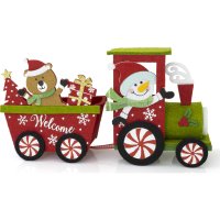 Ozdoby na stůl a volně stojící, projektory a ostatní - Vánoční vláček z filcu - s dekorem sněhuláka a medvěda, 24,5cm