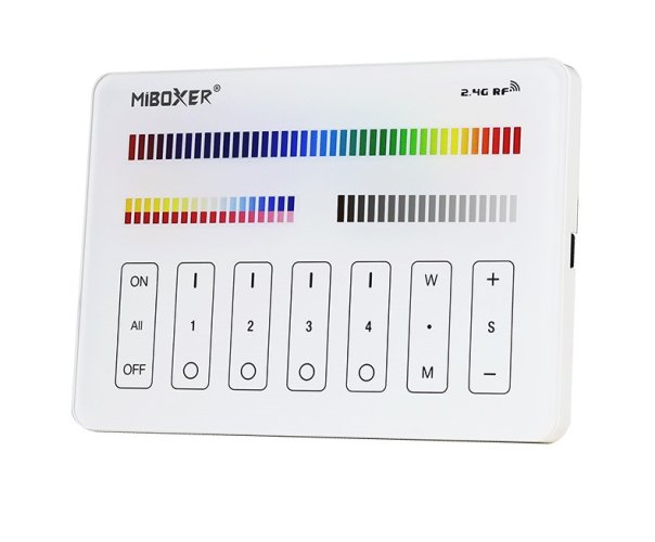 2,4Ghz Ovladače na stěnu - 4 zónový nástěnný ovladač RGB+CCT, M4, skleněný, Mi-Light - foto 1
