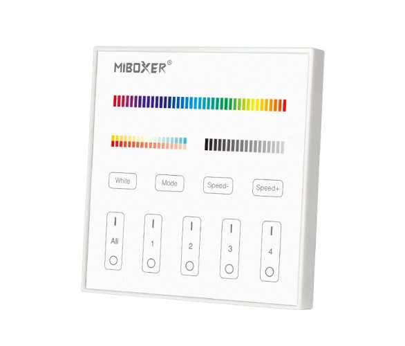 2,4Ghz Ovladače na stěnu - 4 kanálový nástěnný ovladač RGB+CCT, T4, AC100-240V, Mi-Light - foto 1