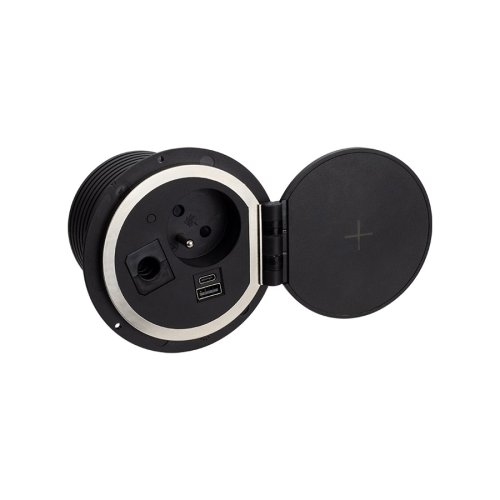 Nábytkové zásuvky, vypinače - Vestavná nábytková zásuvka SAMBO BOX s bezdrátovou nabíječkou, 1x230V, 2xUSB typu A, C, IP20, SAMBOBOX-CZ-FR-U-2-01 - foto 1