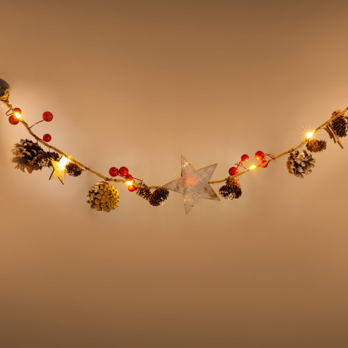 Vánoční řetězy, závěsy a stromky - Girlanda s nano řetězem a přírodní hnědou dekorací RXL 356, WW RETLUX, IP20 - foto 1