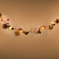 Vánoční řetězy, závěsy a stromky - Girlanda s nano řetězem a přírodní hnědou dekorací RXL 356, WW RETLUX, IP20