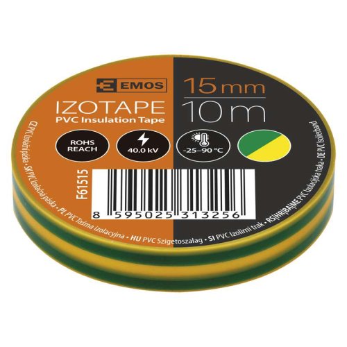 Tmely, lepící pásky, bužírky, kotvící materiál - Izolační páska PVC 15mm / 10m zelenožlutá - foto 1