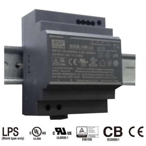 Napájecí zdroje 48V - Napájecí zdroj na DIN lištu 92W 48V, HDR-100-48, 48V, 1,92A, IP20  - foto 1