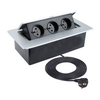 Nábytkové zásuvky, vypinače - Nábytková zásuvka KOMBI BOX, AC 230 V, IP20, hliník, vestavná, KOMB-AL-3FR-3,0-03