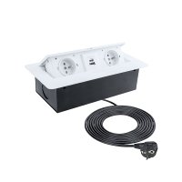 Nábytkové zásuvky, vypinače - Nábytková zásuvka KOMBI BOX USB A C, AC 250 V, IP20, bílá, vestavná, KOMB-BI-2FR-UAC-3,0-03