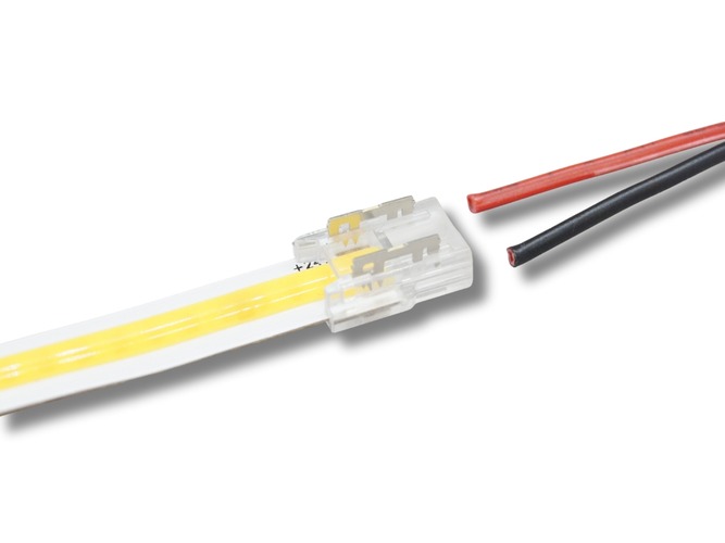 Kabely a příslušenství - Napájecí přípojka s možností připojení vlastního vodiče pro 8 mm jednobarevné LED pásky, 2 piny, 4A - foto 1