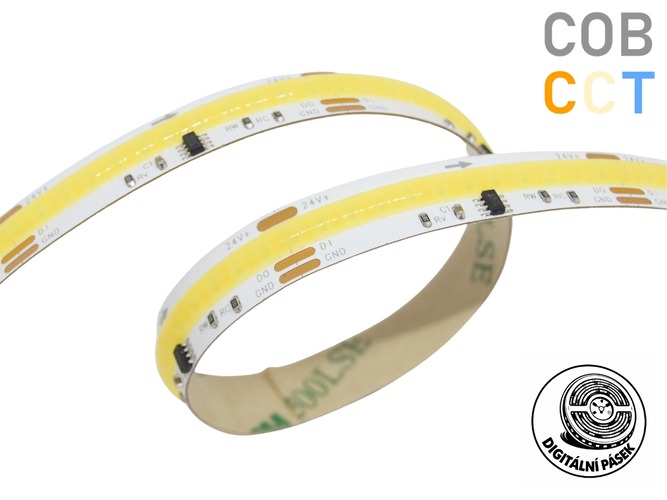 Digitální LED pásky - Digitální pásek CCT COB, 10W+10W, 576LED/m, 24VDC, 10mm, 2700-6500K - foto 1