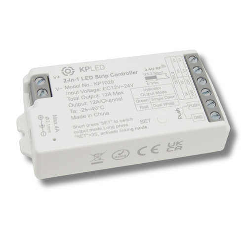 Ovladače, řídící jednotky - LED přijímač 2v1 pro Jednobarevné/CCT pásky, 2,4Ghz, 12-24VDC, 12A, KPLED, KP1029 - foto 1