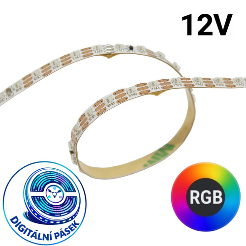 Digitální LED pásky - Digitální RGB LED pásek, 10W, 200LED/m, 200pixelů/m, 12V, 5mm PCB - foto 1