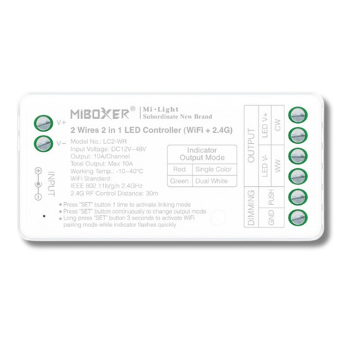 S Série - WIFI LED přijímač 2v1 pro CCT LED pásky, WIFI + 2,4 GHz, 12–24 V DC, 12 A, LC2-WR, Mi-Light - foto 1