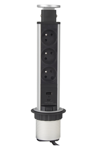 Nábytkové zásuvky - Vestavná, výsuvná zásuvka LIFT-BOX 3x230V černá, LIFTBOX-AL-3FR-UAC-01 - foto 1