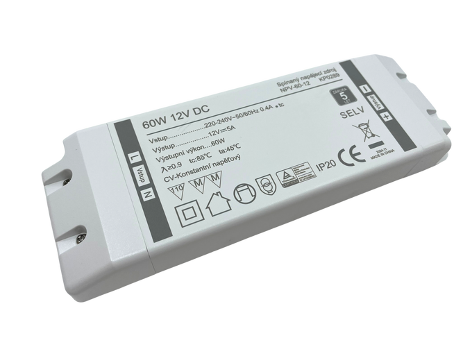 Napájecí zdroje 12V - Profesionální 60W napájecí zdroj NPV-60-12, 12V, kryté svorky, 5 let záruka - foto 1