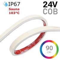 Jednobarevné LED pásky 12V, 24V, 48V, 230V - SAUNA 10W COB pásek, 103°C, 10mm, IP67, VHB, 24VDC, 480LED, 5let záruka
