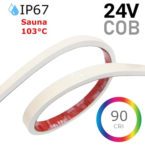 Jednobarevné LED pásky 12V, 24V, 48V, 230V - SAUNA 10W COB pásek, 103°C, 10mm, IP67, VHB, 24VDC, 480LED, 5let záruka - foto 1