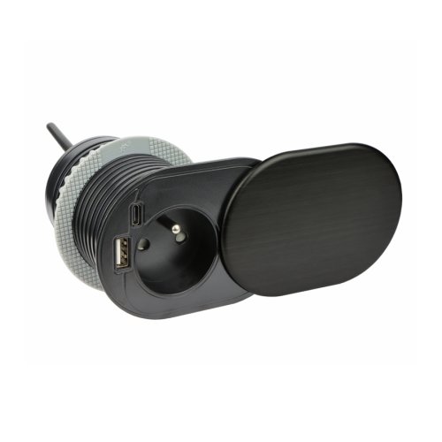 Nábytkové zásuvky, vypinače - Vestavná nábytková zásuvka SLIDE BOX s USB A+C, 1x230V, 1XUSB, IP20, Ø60, černá, SLIDEBOX-CZ-FR-UAC-01 - foto 1