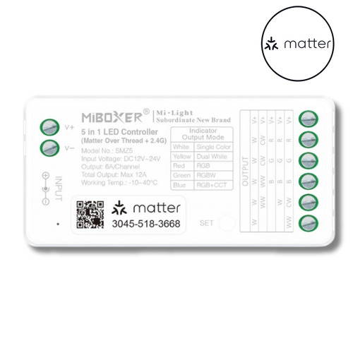 Matter - 5v1 LED ovladač Matter over Thread + 2,4 GHz, DC 12–48V, 15A, IP20, Mi-Light, MLZ5 - foto 1