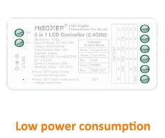 Ovladače, řídící jednotky - LED přijímač 5v1, RGB+CCT, nízká spotřeba energie, 2,4GHz, DC12-24V, 12A, SR5L, Mi-Light