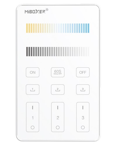 Dálkové ovladače na stěny, stolní ovladače - Dotykový panel CCT, 3 zóny, 2 x AAA, U2, Mi-Light - foto 1