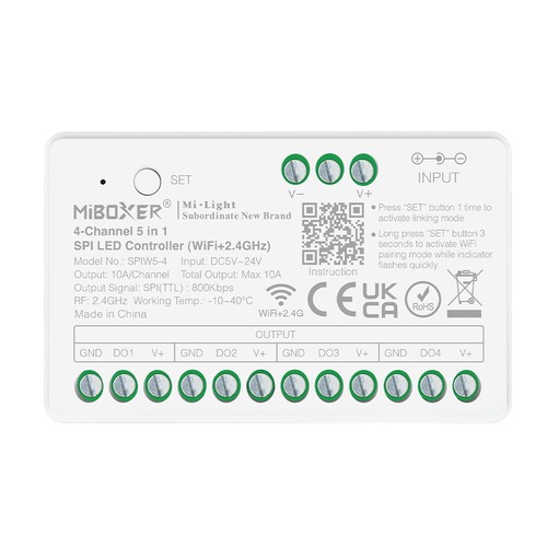 Ovladače, řídící jednotky - 4-zónový SPI LED kontroler, 5v1 WiFi + 2.4GHz RF, SPIW5-4, Mi-Light - foto 1