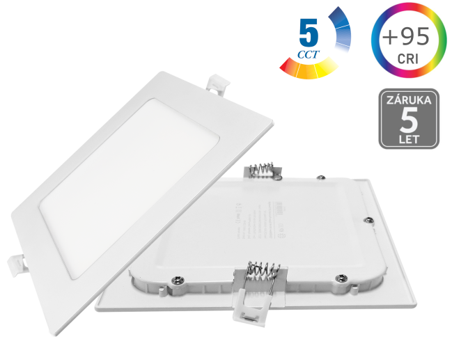 LED panely čtvercové - 12W LED panel 95X hranatý, PROFI, 5CCT, bílý, 5let záruka - foto 1