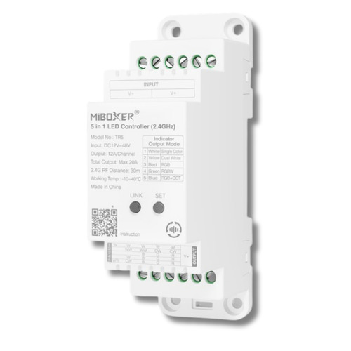 T série - 5v1 LED ovladač pro jednobarevné a RGB+CCTsvítidla, 2.4GHz RF, DIN lišta 35mm, DC12-48V, 20A, Mi-Light, TR5 - foto 1